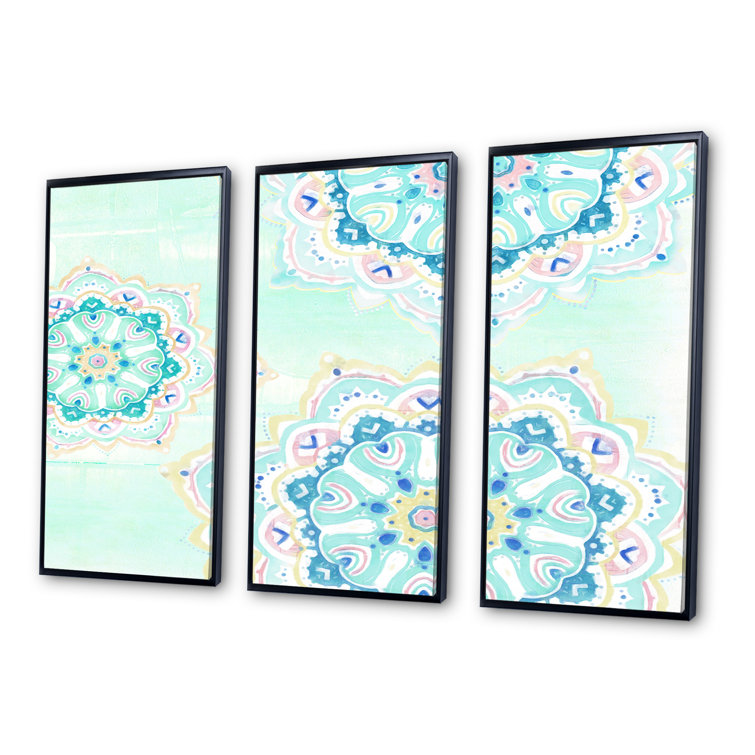 Bungalow Rose Watercolor Mandalas V Framed On Canvas 3 Pieces Print